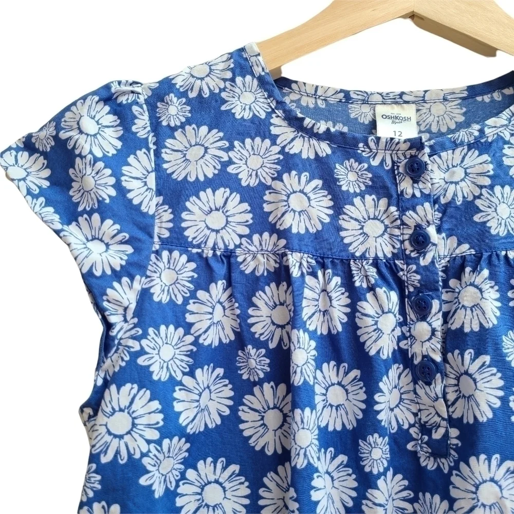 Oshkosh B'gosh Floral Daisy Print Dress, Blue And White, Size 12 Girl